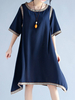 Vintage Women Irregular Hem Half Sleeve Loose Patchwork Dresses