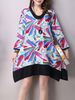Vintage Women Irregular Hem Long Sleeve Printed Mini Dress