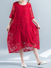 Vintage Women Jacquard Half Sleeve Loose Maxi Dresses
