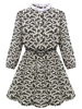 Vintage Women Lace Trim Floral Belt Slim Long Sleeve Dress