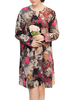 Vintage Women Linen Floral V Neck Long Sleeve Dress