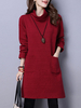 Vintage Women Long Sleeve Embossed Pocket High Collar Dresses