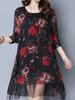 Vintage Women Long Sleeve Floral Printed Fake Two Pieces Dresses