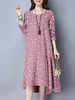Vintage Women Long Sleeve Floral Printed O-Neck Irregular Hem Dresses