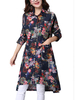 Vintage Women Long Sleeve Lapel Floral Printed Loose Long Blouse