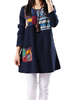 Vintage Women Long Sleeve O Neck Geometric Pocket Loose T-shirt