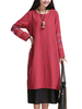 Vintage Women Long Sleeve O Neck Fake Two Piece Embroidery Dress