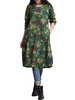 Vintage Women Long Sleeve O Neck Floral Printed Pocket Dress