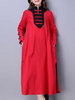 Vintage Women Long Sleeve Stand Collar Patchwork Dresses