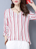 Vintage Women Long Sleeve Stripe Irregular Hem Spring Shirts