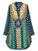 Vintage Women Long Sleeve V Neck Floral Printed National Dress