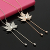 Vintage Women Necklace Alloy Rhinestone Pearl Maple Leaf Tassel Necklace