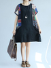 Vintage Women Patchwork Short Sleeve Big Pocket Dresses