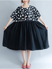Vintage Women Patchwork Short Sleeve O-Neck Loose Dresses
