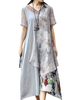 Vintage Women Patchwork Short Sleeve Printed Chiffon Dresses