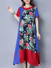 Vintage Women Patchwork Side Split Printed Short Sleeve Dresses