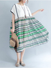 Vintage Women Patchwork Striped Short Sleeve Loose Dresses