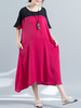 Vintage Women Pathwork Short Sleeve Loose Maxi Dresses