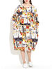 Vintage Women Pattern Printed Long Sleeve Loose Cotton Dress