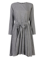 Vintage Women Plaid 3/4 Sleeve High Waist Drawstring Dress