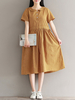 Vintage Women Plaid Lapel Short Sleeve High Waist Dresses