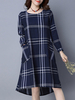 Vintage Women Plaid Long Sleeve Back Buttons Cotton Dresses