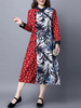 Vintage Women Plate Buckle Patchwork Split Long Sleeve Dresses