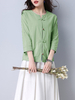 Vintage Women Plate Buckle Pure Color 3/4 Sleeve Blouses
