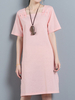 Vintage Women Plate Buckle Short Sleeve Embroidery Dresses