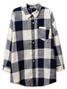 Vintage Women Pocket Plaid Lapel Button Linen Blouse