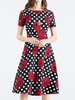 Vintage Women Polka Dots Floral Printed Hepburn Style Dresses