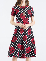 Vintage Women Polka Dots Floral Printed Hepburn Style Dresses