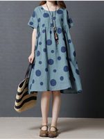 Vintage Women Polka Dots Short Sleeve Pocket Dresses