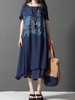 Vintage Women Print Short Sleeve O Neck Irregular Maxi Dress