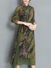 Vintage Women Printed 3/4 Sleeve Chinese Style Maxi Dresses