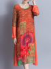 Vintage Women Printed Fake Two Pieces Long Sleeve Spring Dresses
