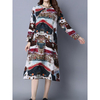 Vintage Women Printed Hem Spilt Pockets Midi Dress