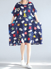 Vintage Women Printed Pocket Loose Short Sleeve Dresses