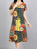 Vintage Women Printed Pocket Short Sleeve Vintage Mid-Long Dresses