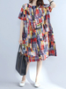 Vintage Women Printed Short Sleeve O-neck Pocket Dresses