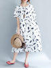 Vintage Women Printed Short Sleeve Pocket Loose Maxi Dresses