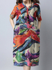 Vintage Women Printed Short Sleeve Pocket Summer Dresses