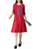 Vintage Women Printed Side Split Long Sleeve Pocket Dresses