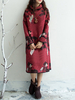 Vintage Women Printed Thicken Turtleneck Long Sleeve Dresses