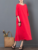 Vintage Women Pure Color Half Sleeve Pocket Maxi Dresses