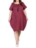 Vintage Women Pure Color Short Sleeve Pocket Linen Dress