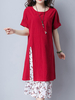 Vintage Women Short Sleeve Fake Two Pieces Dresses