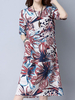 Vintage Women Short Sleeve Floral Printed Pocket Summer Dresses
