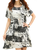 Vintage Women Short Sleeve Ink Printed Cotton Linen Dress