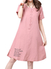 Vintage Women Short Sleeve Loose Letter Printed Button A-Line Dress
